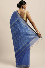 Buy Blended Silk Zari Woven Saree in Blue Online - Back