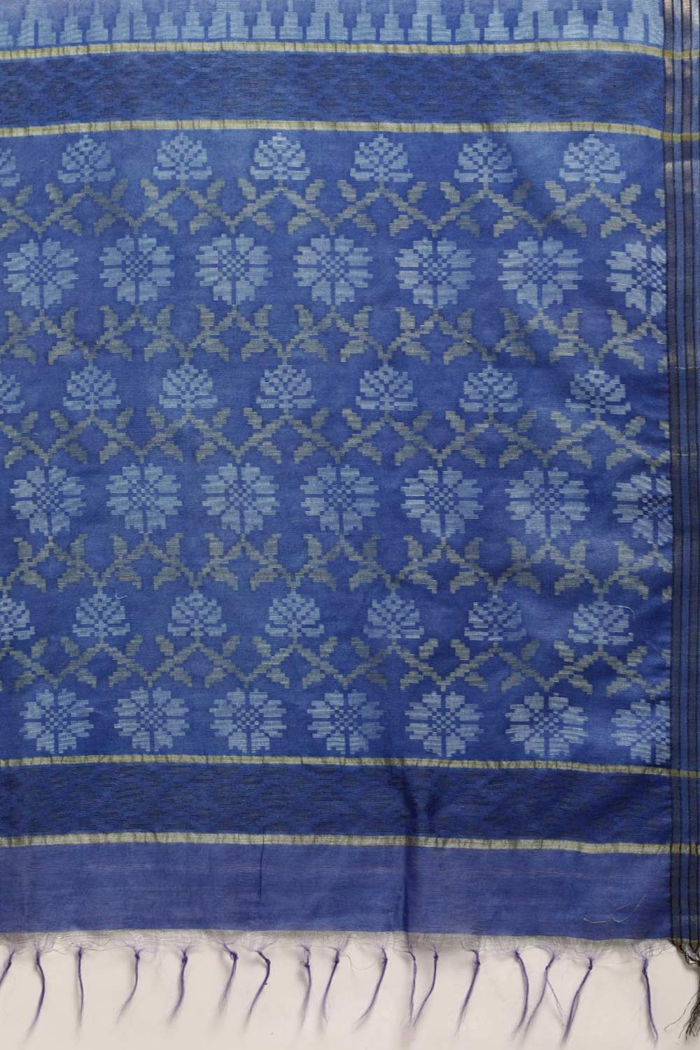 Buy Blended Silk Zari Woven Saree in Blue Online - Side