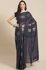 Buy Blended Silk Zari Woven Saree in Navy Blue Online