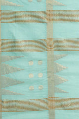 Buy Blended Silk Zari Woven Saree in Sky Blue Online - Side