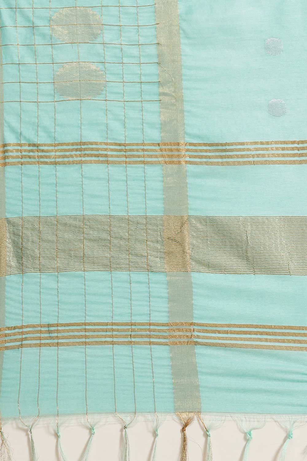 Buy Blended Silk Zari Woven Saree in Turquoise Blue Online - Side