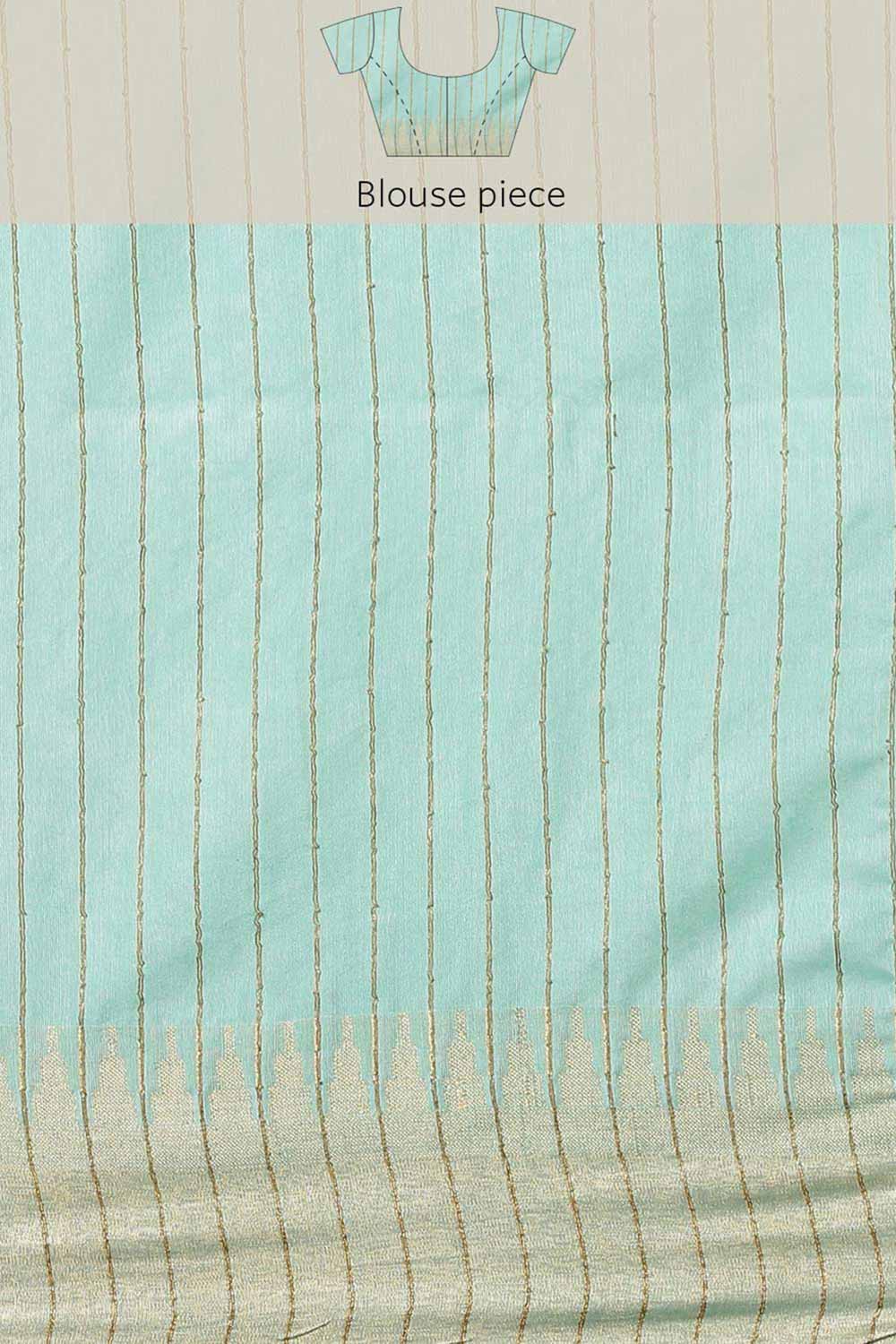 Buy Blended Silk Zari Woven Saree in Sky Blue Online - Zoom Out