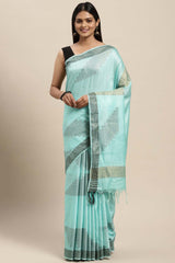 Silk Blend Woven Saree In Blue