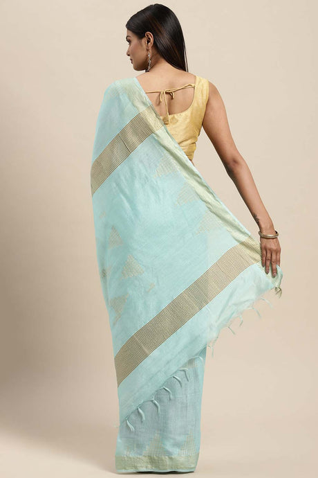Silk Blend Woven Saree In Blue