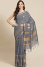 Buy Blended Silk Zari Woven Saree in Grey Online