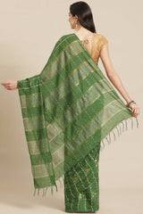 Buy Blended Silk Zari Woven Saree in Green Online - Back