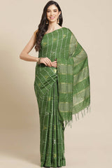 Buy Blended Silk Zari Woven Saree in Green Online