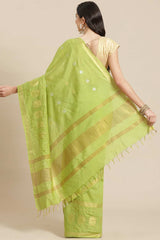 Buy Blended Silk Zari Woven Saree in Light Green Online - Back