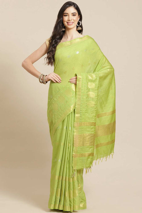 Buy Blended Silk Zari Woven Saree in Light Green Online