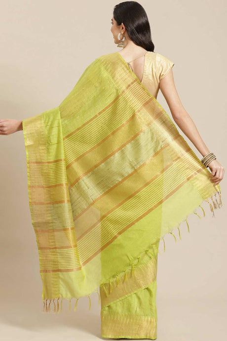 Buy Blended Silk Zari Woven Saree in Light Green Online - Back
