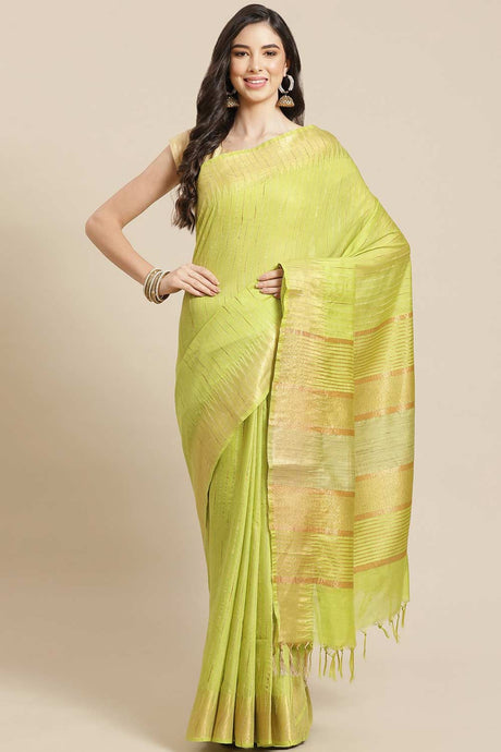 Buy Blended Silk Zari Woven Saree in Light Green Online