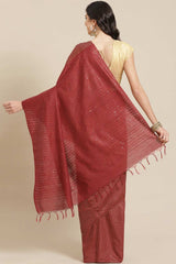 Buy Blended Silk Woven Saree in Maroon Online - Back