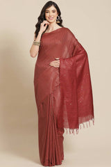 Buy Blended Silk Woven Saree in Maroon Online