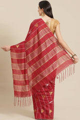 Buy Blended Silk Zari Woven Saree in Maroon Online - Back