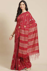 Buy Blended Silk Zari Woven Saree in Maroon Online