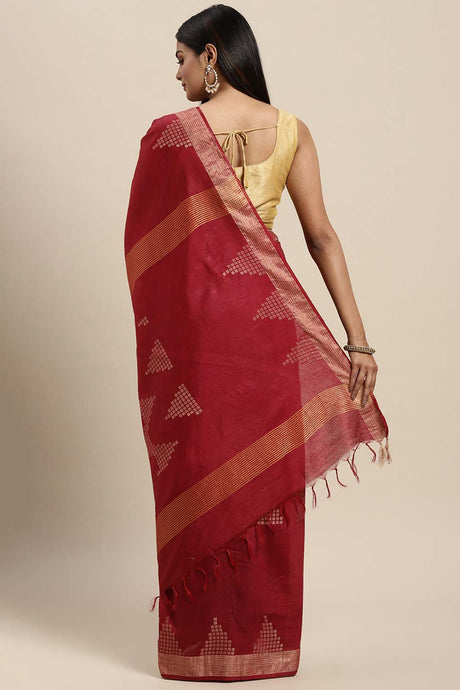 Silk Blend Woven Saree In Maroon