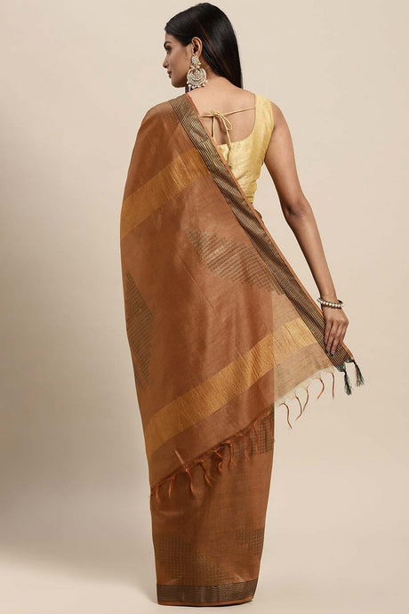 Silk Blend Woven Saree In Brown