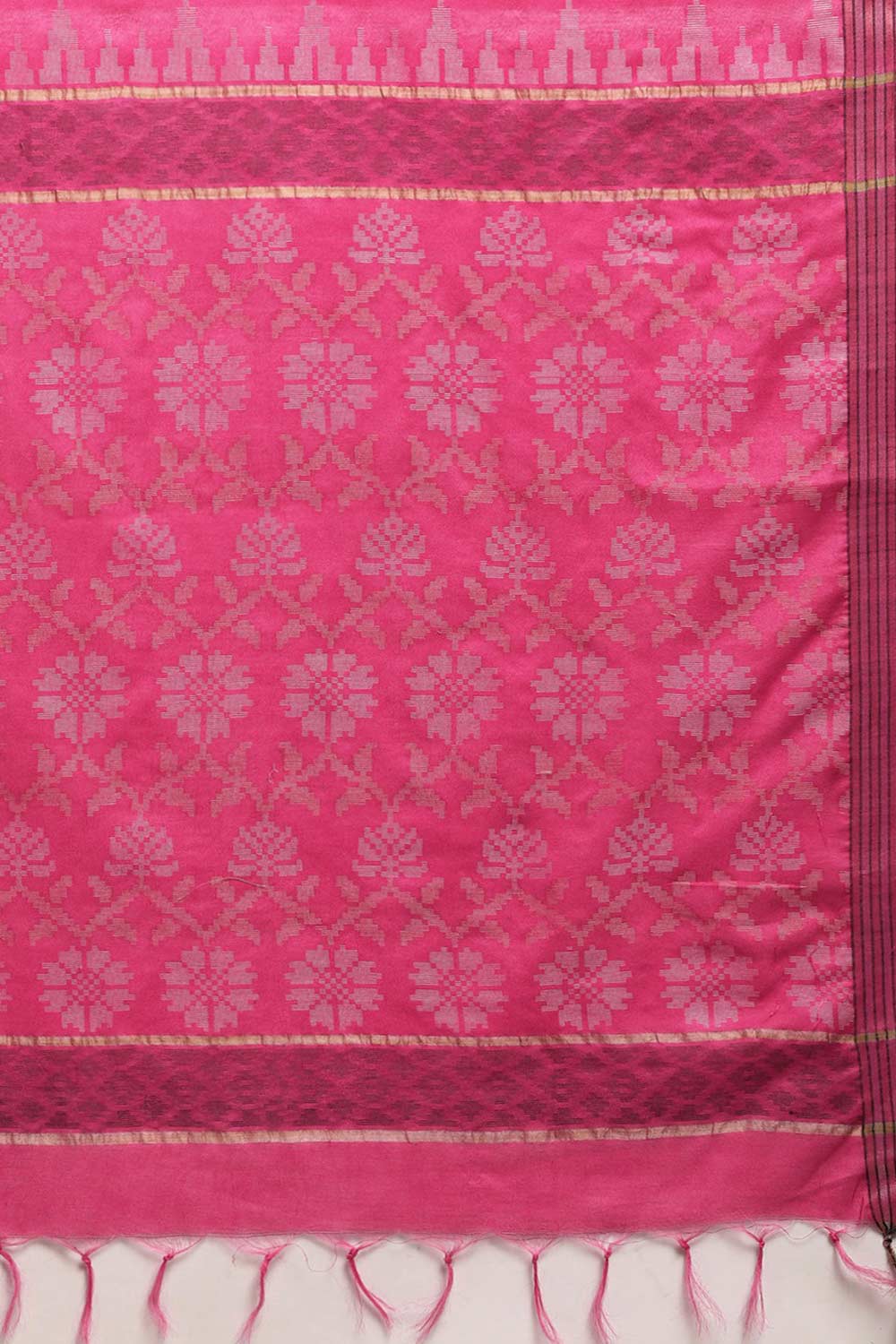 Buy Blended Silk Zari Woven Saree in Pink Online - Side