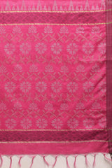 Buy Blended Silk Zari Woven Saree in Pink Online - Side