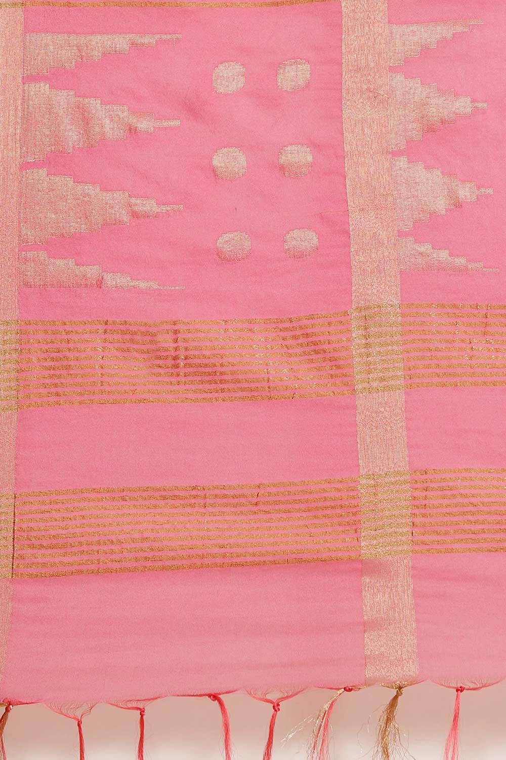 Buy Blended Silk Zari Woven Saree in Pink Online - Side