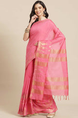 Buy Blended Silk Zari Woven Saree in Pink Online