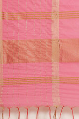 Buy Blended Silk Zari Woven Saree in Light Pink Online - Side