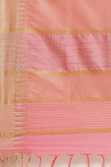 Buy Blended Silk Zari Woven Saree in Pink Online - Side