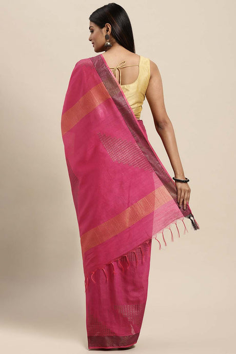 Silk Blend Woven Saree In Pink