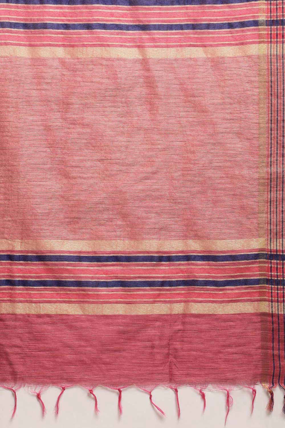 Buy Silk Blend Zari Woven Saree in Pink Online - Side