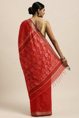 Buy Blended Silk Zari Woven Saree in Red Online - Back