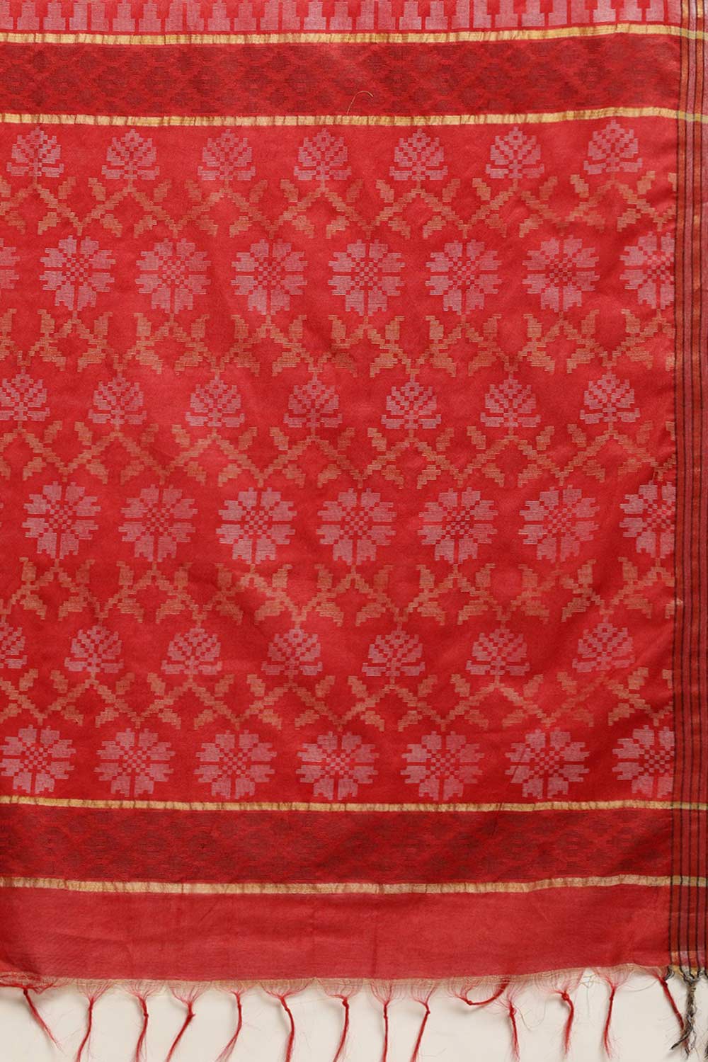 Buy Blended Silk Zari Woven Saree in Red Online - Side