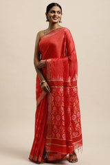 Buy Blended Silk Zari Woven Saree in Red Online