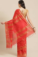 Buy Blended Silk Zari Woven Saree in Red Online - Back