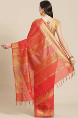 Buy Blended Silk Zari Woven Saree in Red Online - Back