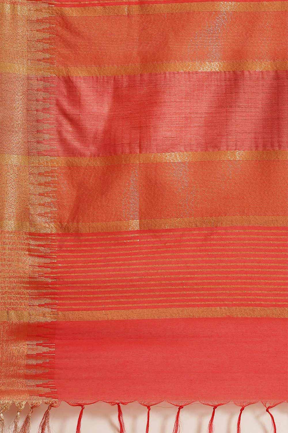 Buy Blended Silk Zari Woven Saree in Red Online - Side