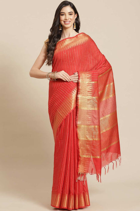 Buy Blended Silk Zari Woven Saree in Red Online