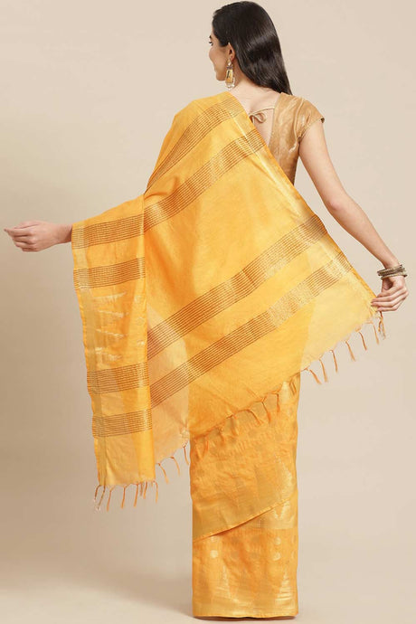 Buy Blended Silk Zari Woven Saree in Yellow Online - Back