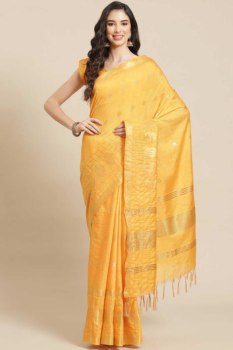 Buy Blended Silk Zari Woven Saree in Yellow Online