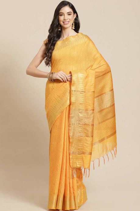 Buy Blended Silk Zari Woven Saree in Light Yellow Online