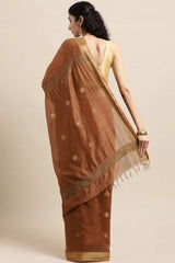 Buy MODAL SILK Zari Woven Saree in Brown Online - Back