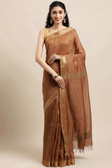 Buy MODAL SILK Zari Woven Saree in Brown Online