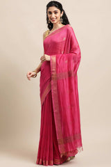 Buy MODAL SILK Zari Woven Saree in Pink Online