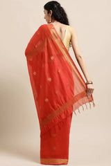 Buy MODAL SILK Zari Woven Saree in Red Online - Back