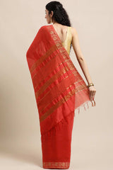 Buy MODAL SILK Solid Saree in Red Online - Back