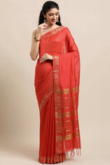 Buy MODAL SILK Solid Saree in Red Online