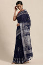 Buy Linen Batik Print Saree in Blue