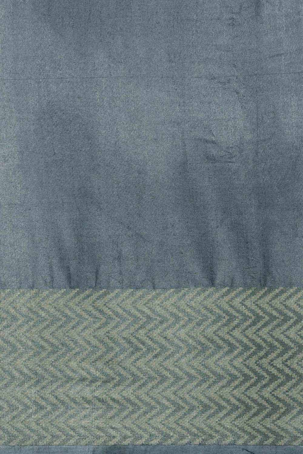 Buy Linen Blend Zari Woven Saree in Grey Online - Front