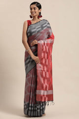 Buy Linen Woven Saree in Grey