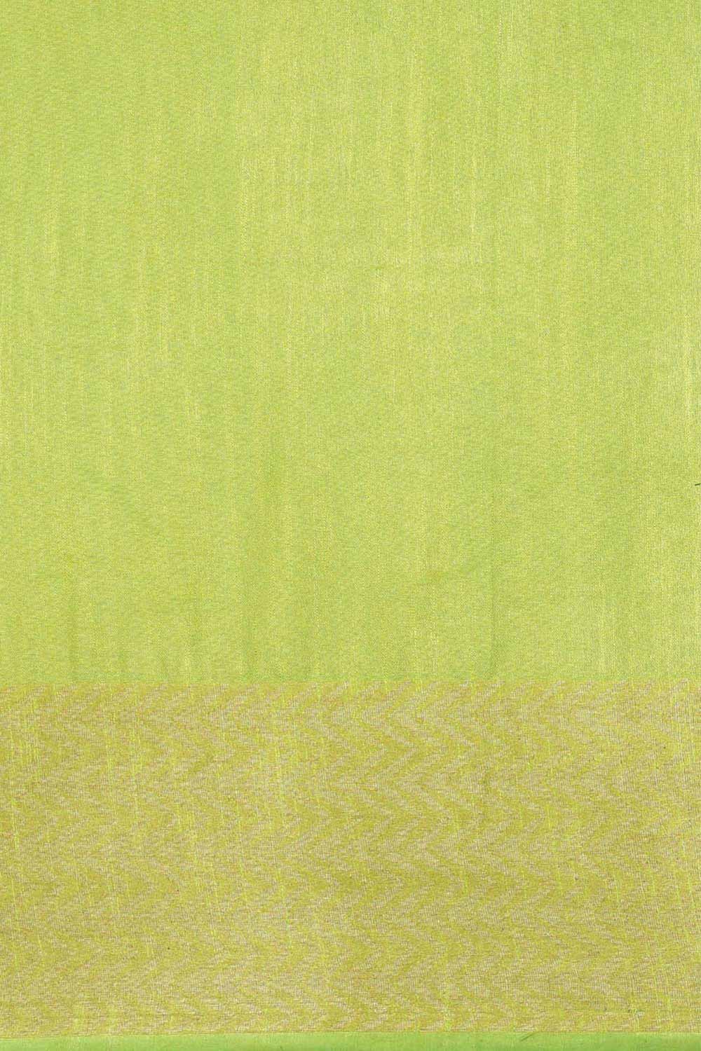 Buy Linen Blend Zari Woven Saree in Green Online - Front