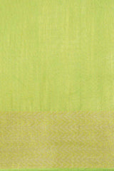 Buy Linen Blend Zari Woven Saree in Green Online - Front